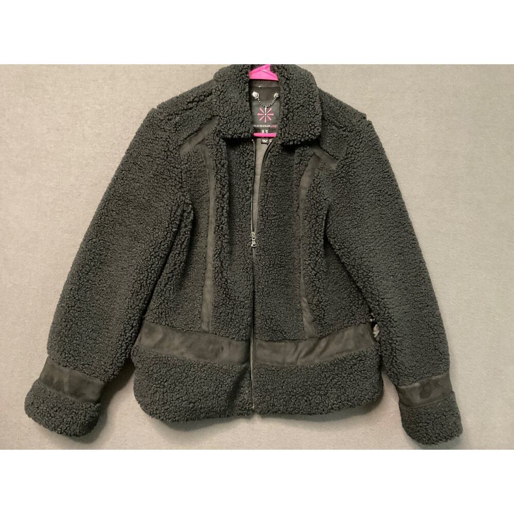 Isaac‎ Mizrahi XS Black Sherpa Jacket Faux Shearling Zip Front Warm Coat